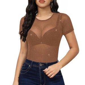 Women’s Glitter Sheer Mesh Top
